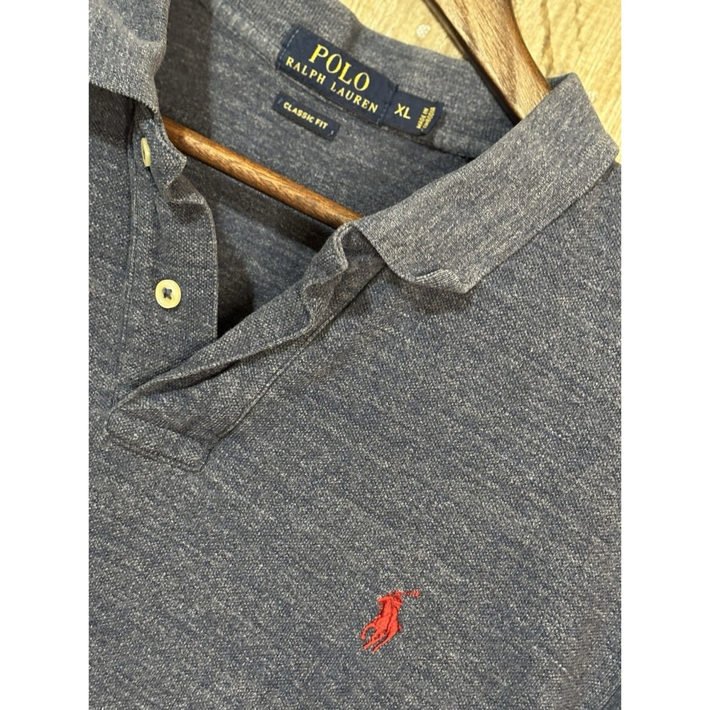 Polo Ralph Lauren Classic Fit Polo Shirt Men's XL Heathered Blue Cotton - Picture 2 of 6
